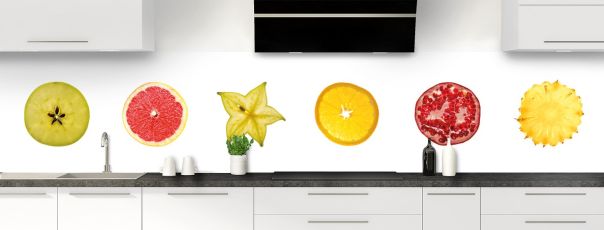 Crédence décorée de fruits, tranches et rondelles de fruits pour une cuisine originale