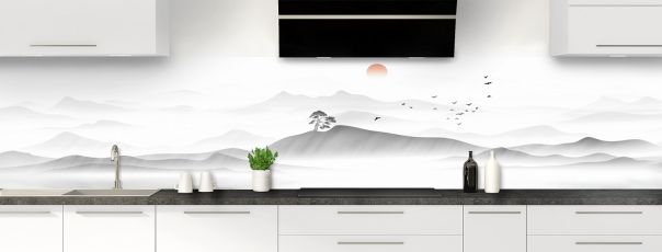 Crédence zen en noir et blanc avec une brume légère en arrière-plan