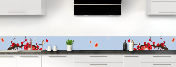 Crédence de cuisine Cerisier japonnais couleur bleu azur dosseret motif inversé