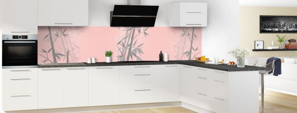 Crédence de cuisine Bambou zen couleur Quartz rose panoramique en perspective