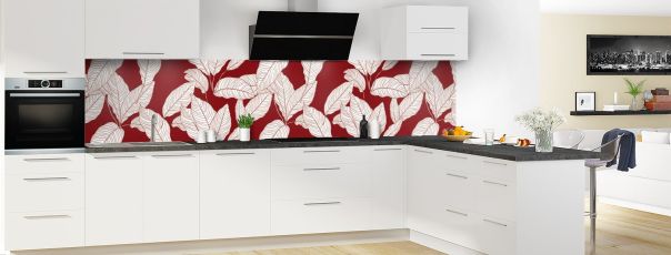 Crédence de cuisine Feuilles couleur couleur Rouge grenat panoramique motif inversé en perspective