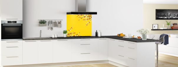 Crédence de cuisine Arbre fleuri couleur Mimosa fond de hotte motif inversé en perspective