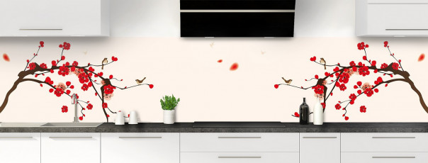 Crédence de cuisine Cerisier japonnais couleur magnolia panoramique motif inversé