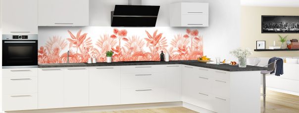 Crédence de cuisine Forêt tropicale couleur Rouge vermillon panoramique motif inversé en perspective