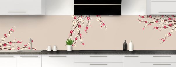 Crédence de cuisine Arbre fleuri couleur Grège panoramique motif inversé