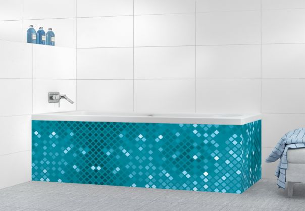 Panneau tablier de bain Diamants brillants couleur Bleu paon motif inversé
