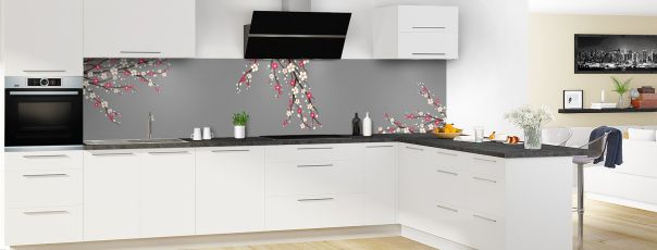 Crédence de cuisine Arbre fleuri couleur Gris pierre panoramique en perspective