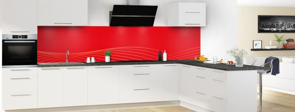 Crédence de cuisine Courbes couleur Rouge vermillon panoramique motif inversé en perspective