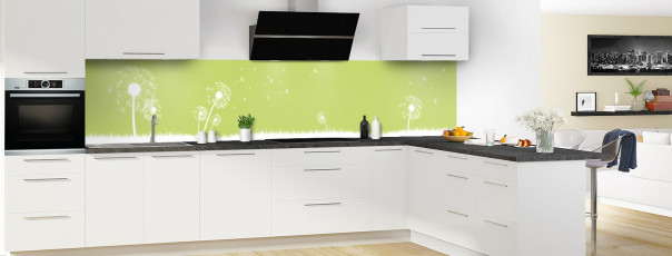 Crédence de cuisine Pissenlit au vent couleur vert olive panoramique en perspective