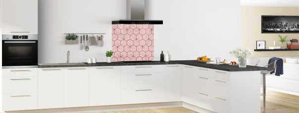 Crédence de cuisine Carreaux de ciment hexagonaux couleur Quartz rose fond de hotte en perspective