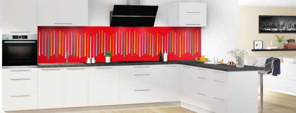 Crédence de cuisine Barres colorées couleur Rouge vermillon panoramique motif inversé en perspective