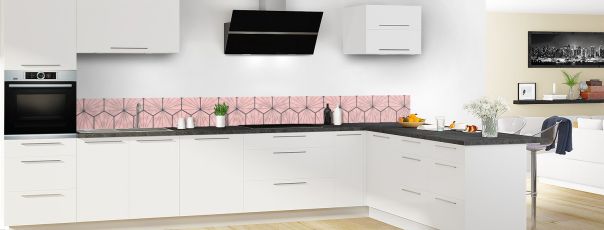 Crédence de cuisine Carreaux de ciment hexagonaux couleur Quartz rose frise en perspective
