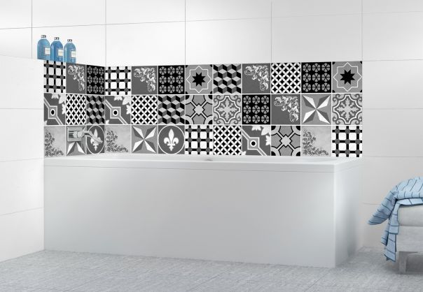 Panneau de bain Carreaux de ciment trendy chic N&B