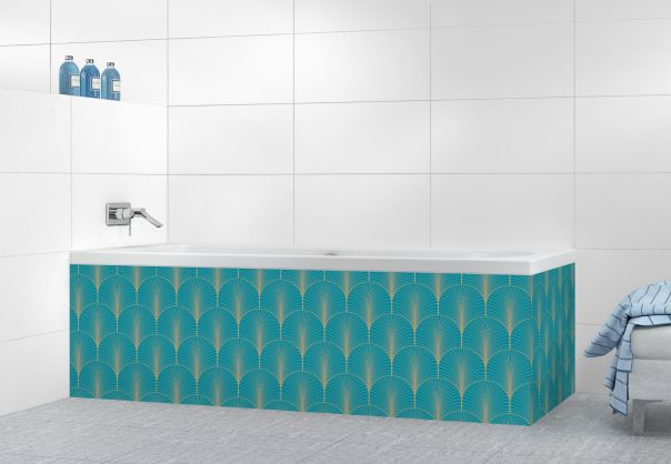 Panneau tablier de bain Seigaihas doré couleur Bleu paon