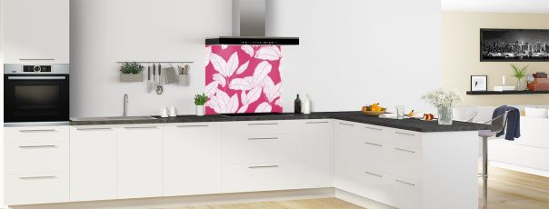 Crédence de cuisine Feuilles couleur couleur Saphir rose fond de hotte motif inversé en perspective