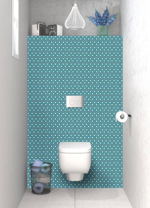 Panneau WC Hexagones  couleur Bleu paon