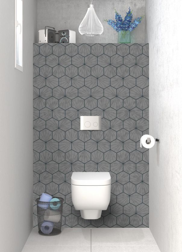 Panneau WC Carreaux de ciment hexagonaux couleur Gris pierre