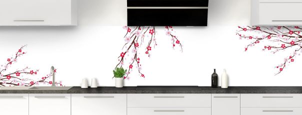 Crédence de cuisine Arbre fleuri couleur Blanc panoramique motif inversé