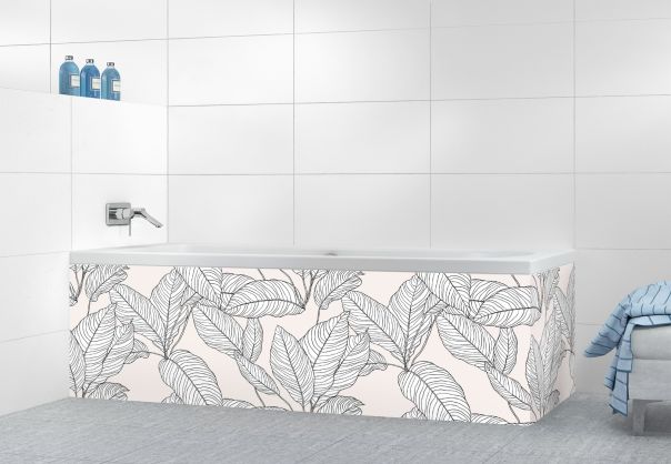 Motif déco végétal feuilles noires sur fond couleur pastel pour panneau mural baignoire sur mesure