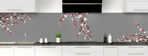 Crédence de cuisine Arbre fleuri couleur Gris pierre panoramique