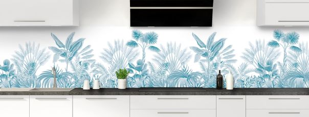 Crédence de cuisine Forêt tropicale couleur Bleu paon panoramique motif inversé