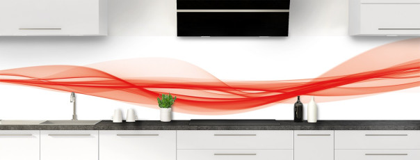 Crédence de cuisine Vaguelette couleur Rouge vermillon panoramique motif inversé