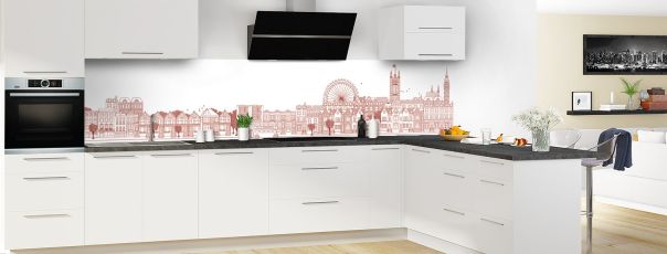 Crédence de cuisine Londres couleur Rouge grenat panoramique motif inversé en perspective
