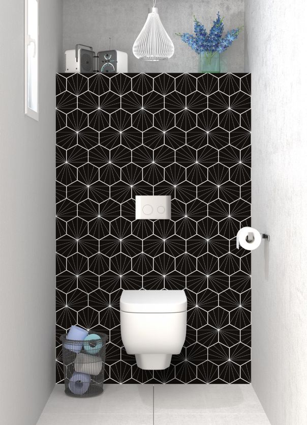Panneau WC Carreaux de ciment hexagonaux couleur Noir