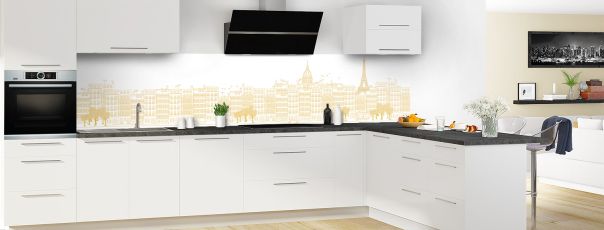 Crédence de cuisine Paris couleur Curcuma panoramique motif inversé en perspective