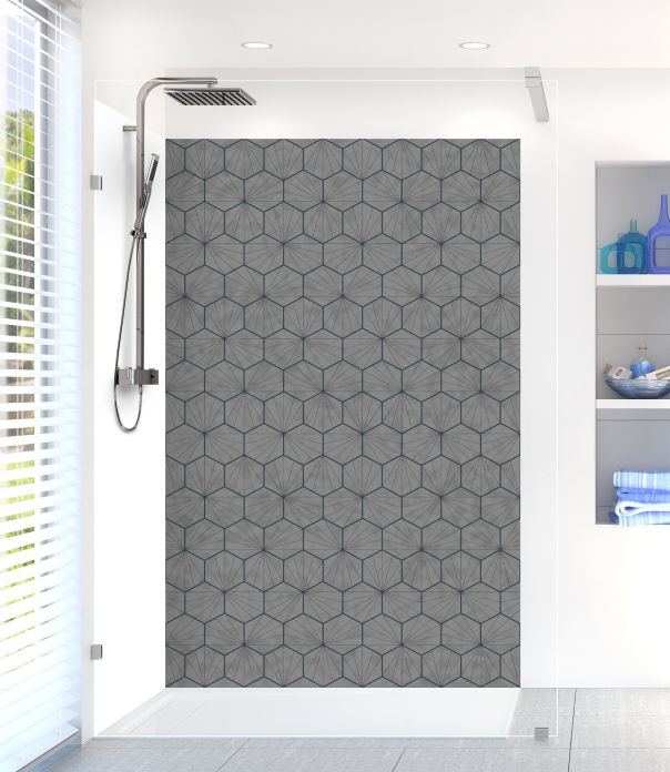 Panneau de douche Carreaux de ciment hexagonaux couleur Gris pierre