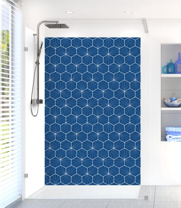 Panneau de douche Carreaux de ciment hexagonaux couleur Bleu électrique