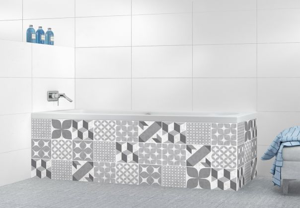 Panneau tablier de bain Carreaux de ciment patchwork Gris