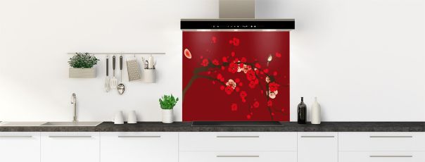 Crédence de cuisine Cerisier japonnais couleur Rouge grenat fond de hotte