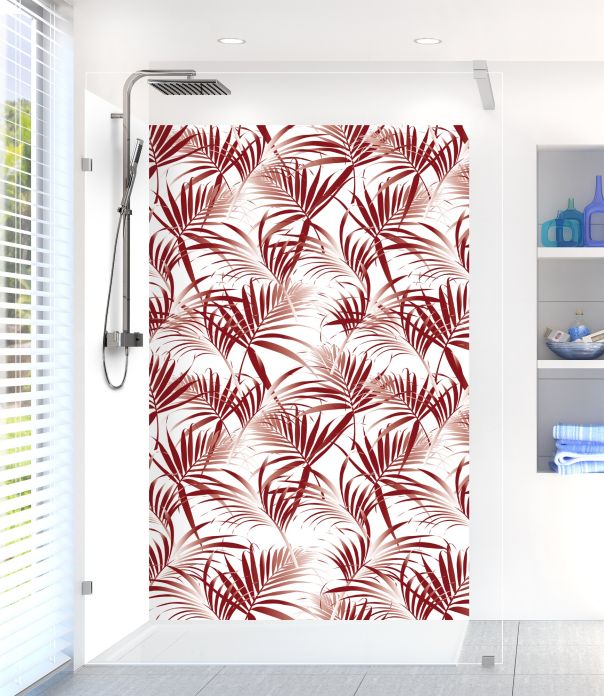 Panneau de douche Feuilles tropicales couleur Rouge grenat