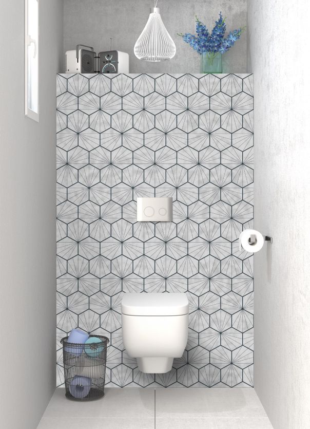 Panneau WC Carreaux de ciment hexagonaux couleur Gris perle