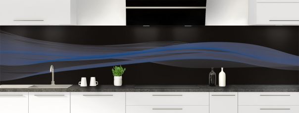 Crédence de cuisine Lignes design couleur Bleu électrique panoramique