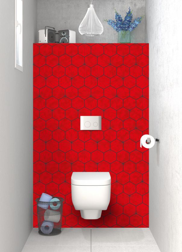 Panneau WC Carreaux de ciment hexagonaux couleur Rouge vermillon