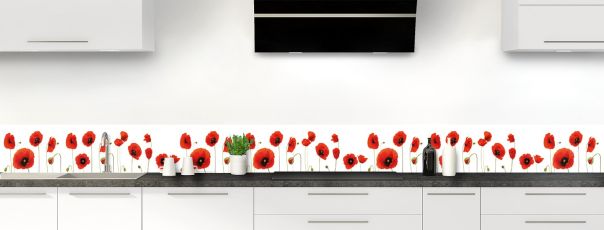 Crédence de cuisine Coquelicots fond blanc frise motif inversé