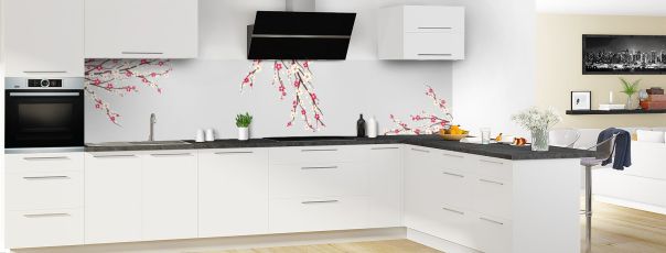 Crédence de cuisine Arbre fleuri couleur Gris perle panoramique en perspective