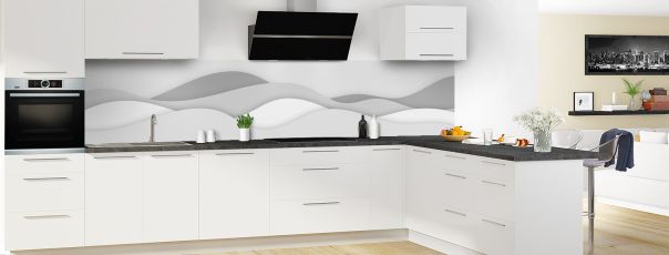 Crédence de cuisine Vagues couleur Gris perle panoramique en perspective
