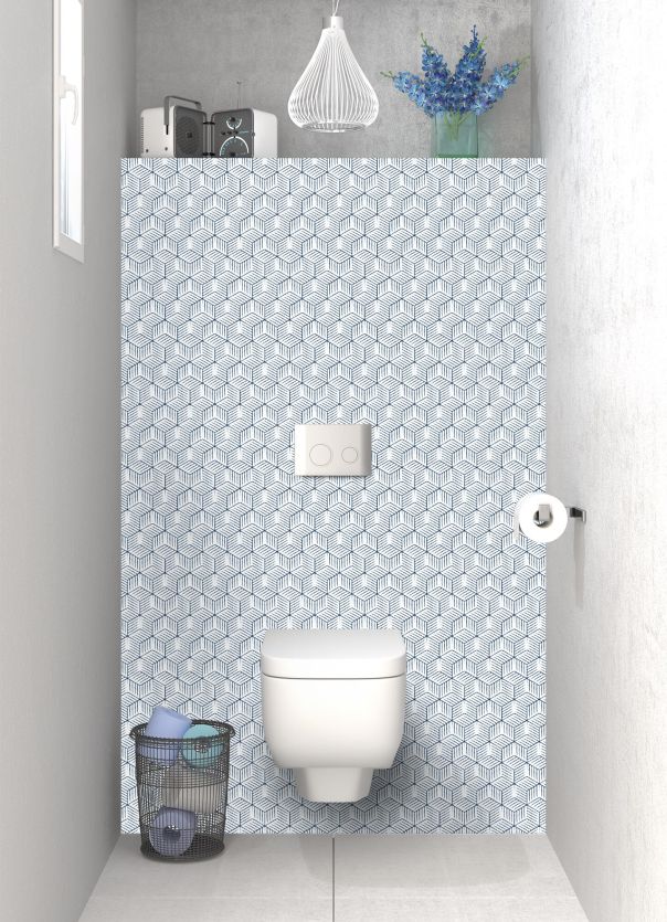 Panneau WC Cubes rayés  couleur Bleu nuit