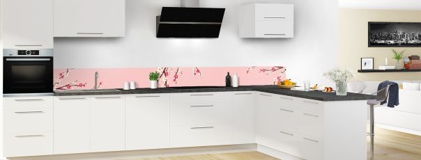 Crédence de cuisine Arbre fleuri couleur Quartz rose frise motif inversé en perspective