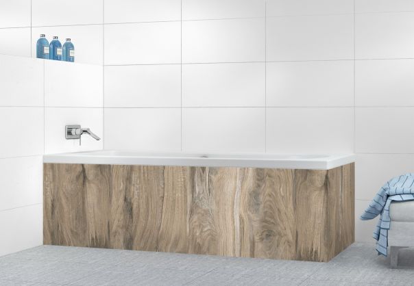 Déco de tablier de bain sur mesure imitation bois cendré gris brun à coller en déco de salle de bain