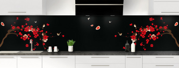 Crédence de cuisine Cerisier japonnais couleur noir panoramique motif inversé