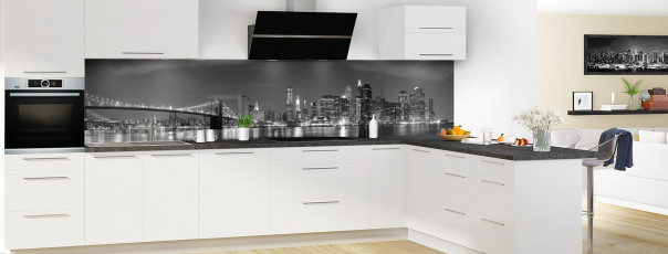 Crédence de cuisine New York Noir & Blanc panoramique motif inversé en perspective