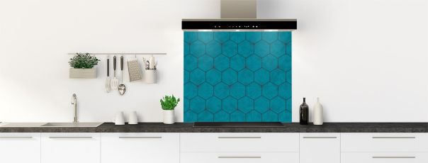 Crédence de cuisine Carreaux de ciment hexagonaux couleur Bleu paon fond de hotte