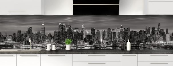 Crédence de cuisine New York Manhattan Noir & Blanc panoramique motif inversé