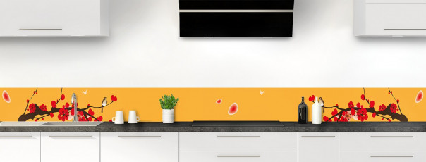 Crédence de cuisine Cerisier japonnais couleur abricot dosseret motif inversé