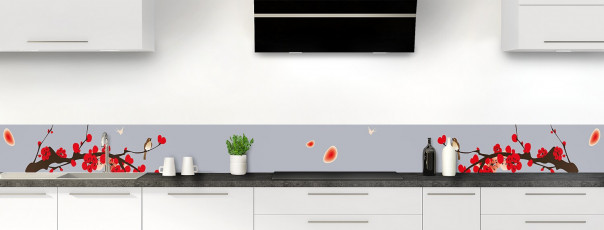 Crédence de cuisine Cerisier japonnais couleur gris métal dosseret motif inversé