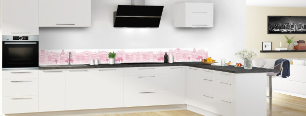 Crédence de cuisine La rue couleur Saphir rose frise motif inversé en perspective